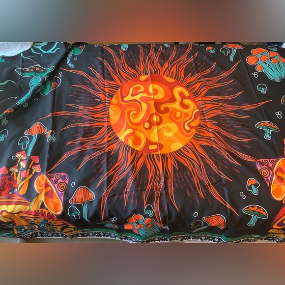 Other - Sunburst wall tapestries trippy mushrooms colorful black teal orange NWT